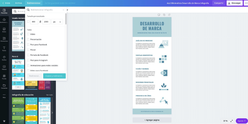 redimensionar infografía canva